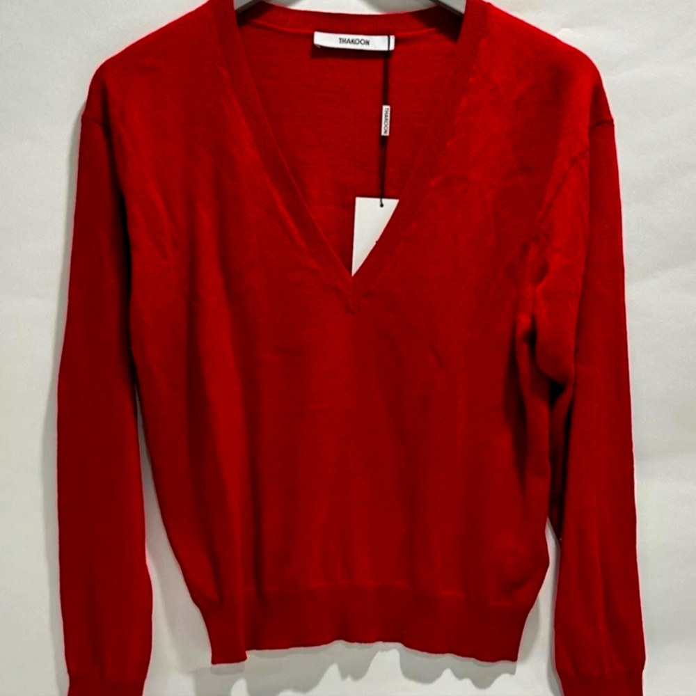 Thakoon Red V-Neck Women's Sweater